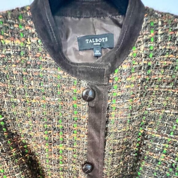 Talbots Woman's Brown Tweed Blazer Suede Trim details Jacket Size 10 Petite - Picture 7 of 11